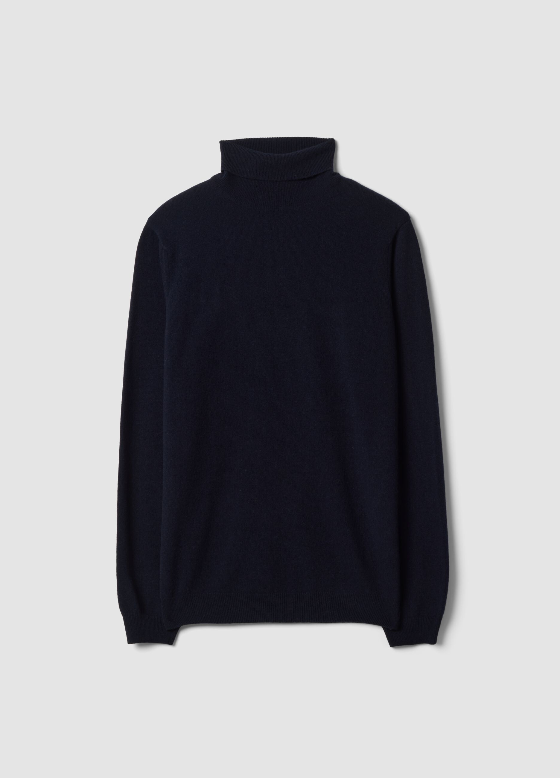 Navy blue pure lambswool roll-neck jumper