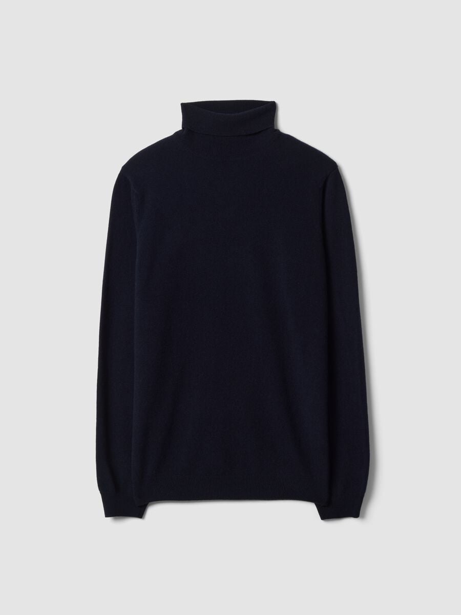 Maglia blu navy dolcevita in pura lana di agnello_4