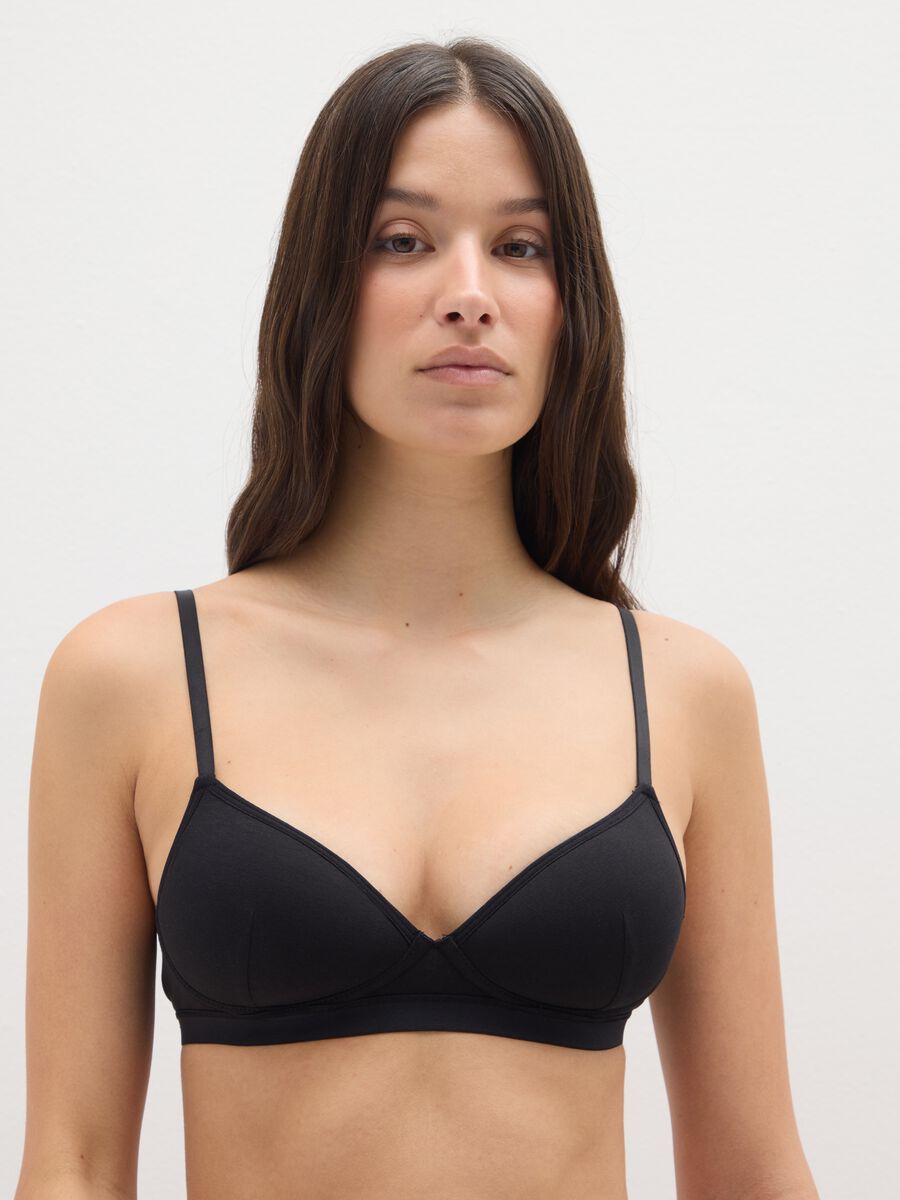 Reggiseno a balconcino in cotone elasticizzato nero_0