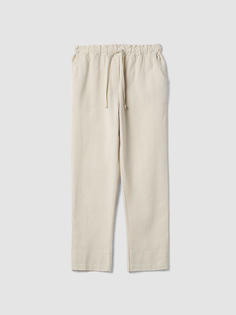 Pantaloni beige in misto lino e cotone_4