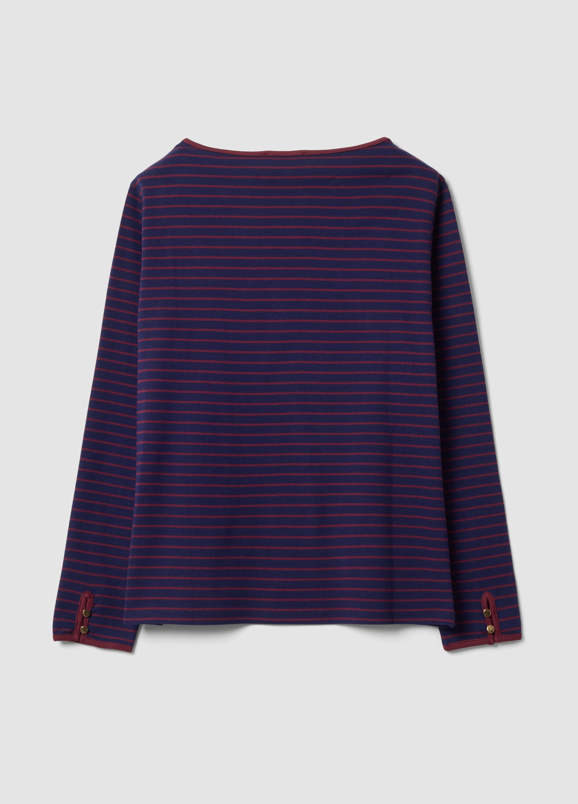 Purple striped pure cotton crew-neck T-shirt, regular fit