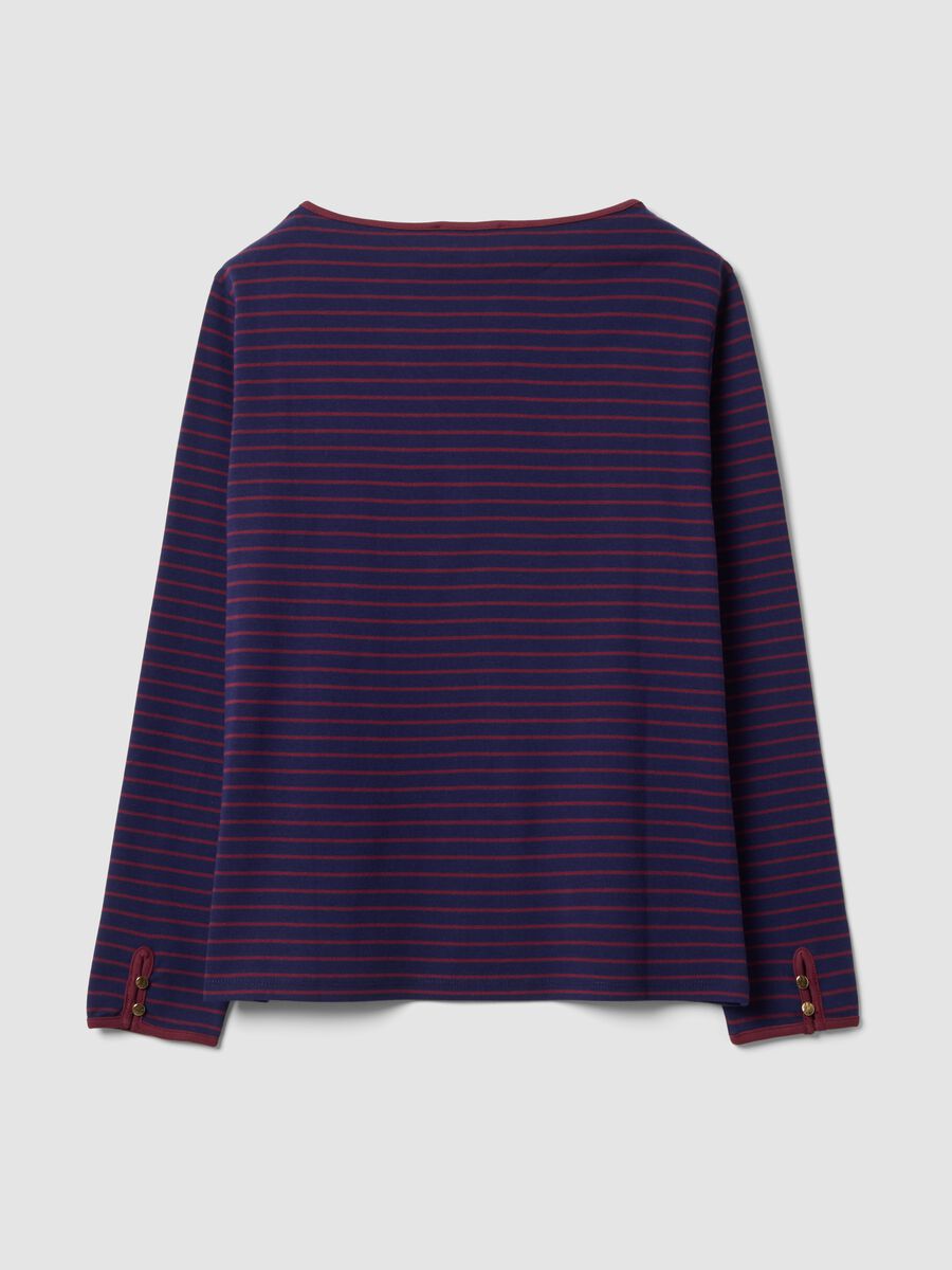T-shirt viola in puro cotone a righe con girocollo regular fit_2