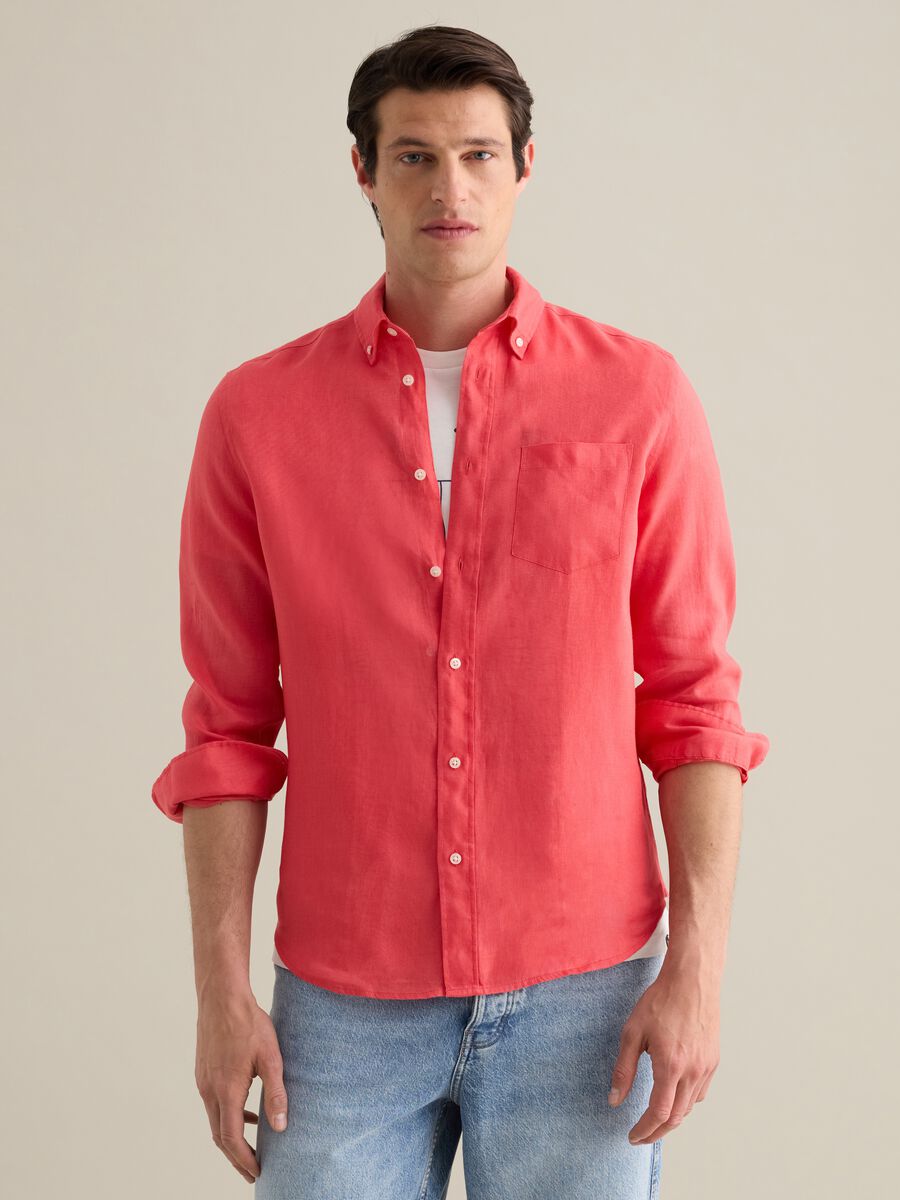 Pink Long Sleeve Linen Shirt by Piombo_0