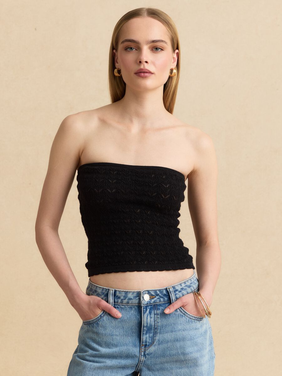 Black pure cotton bandeau knit top_2