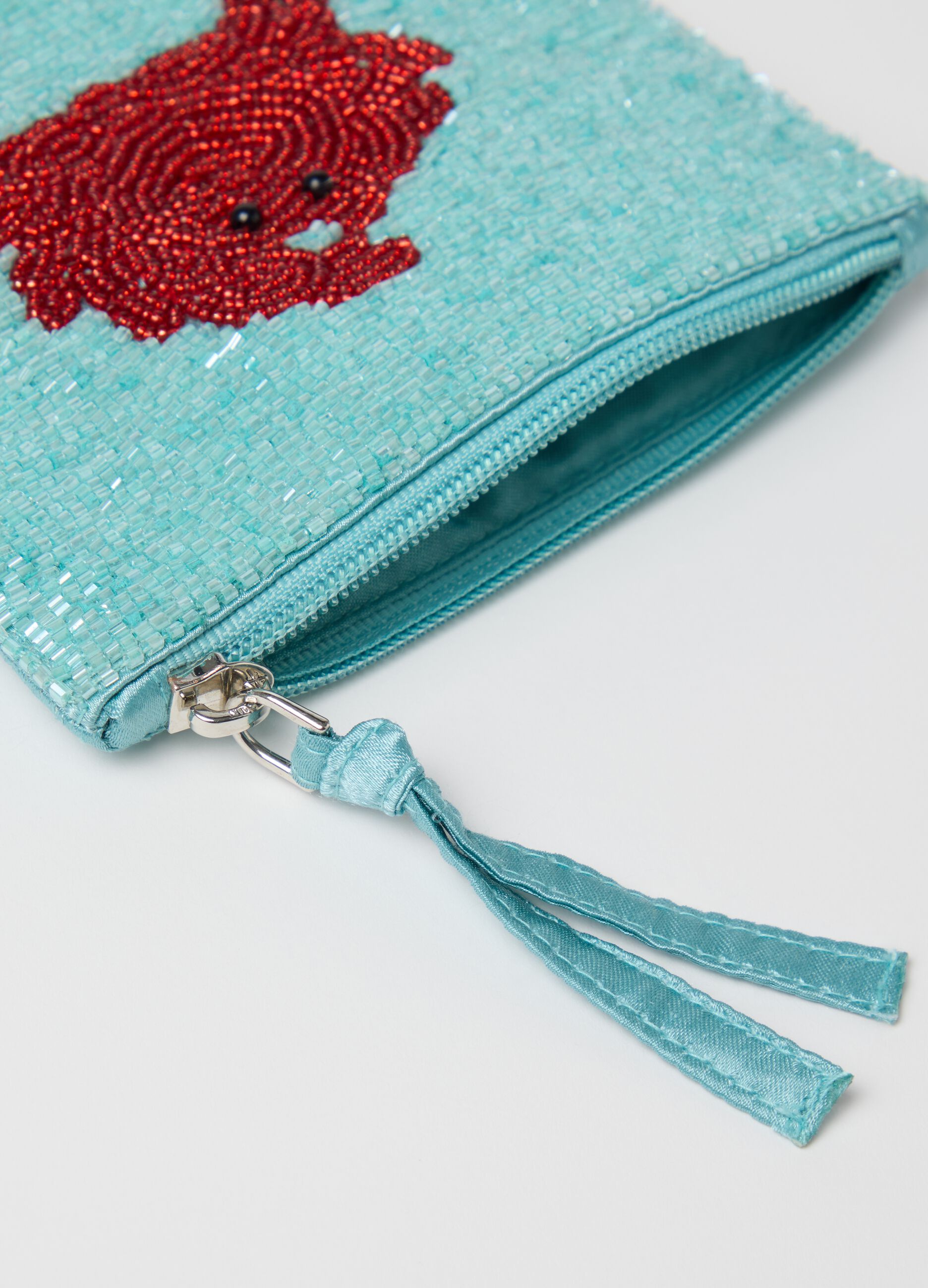 Blue Coin Purse with Red Bead Decoration Ovs