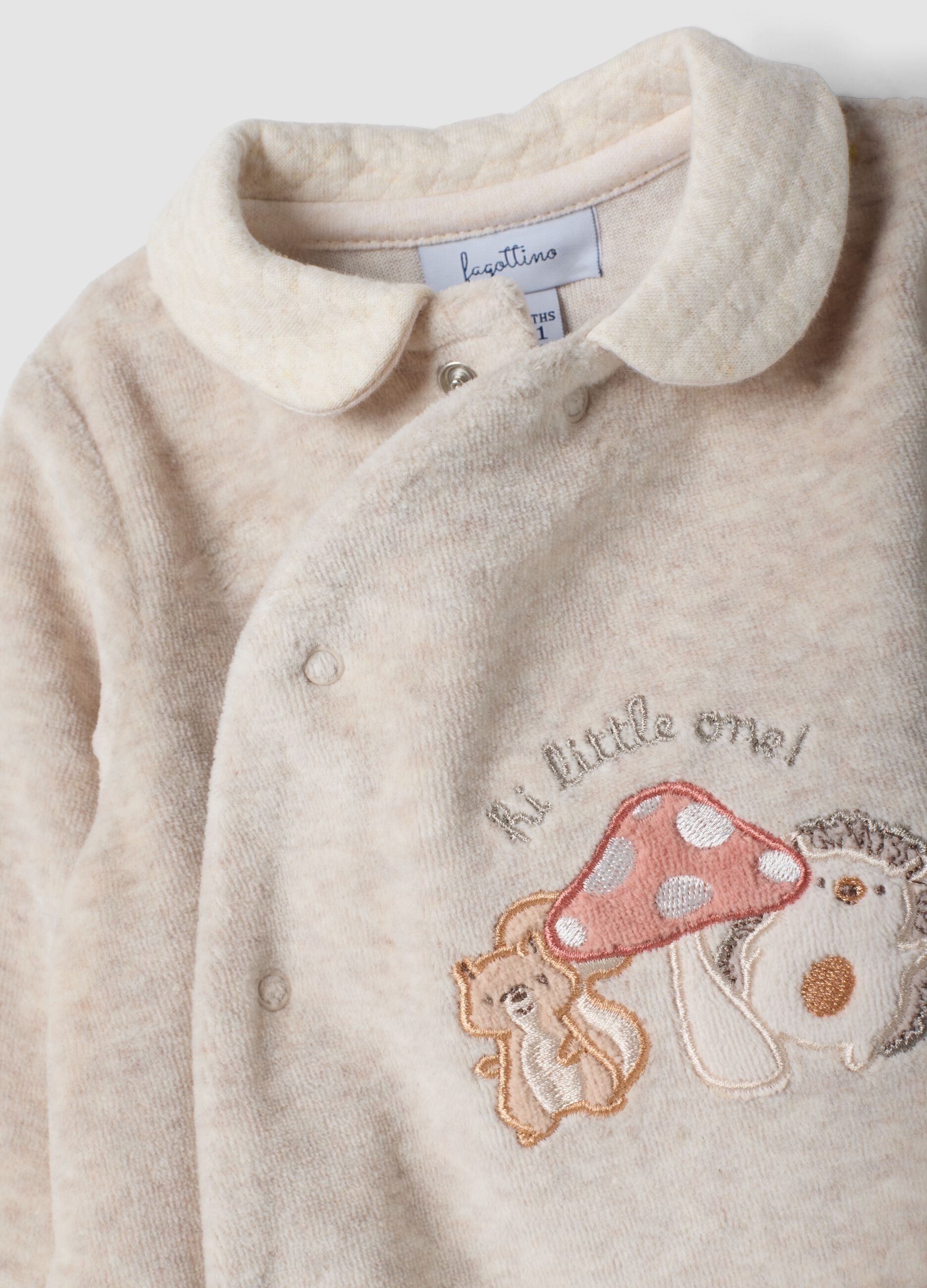 Brown organic cotton-blend sleepsuit with woodland animal embroidery