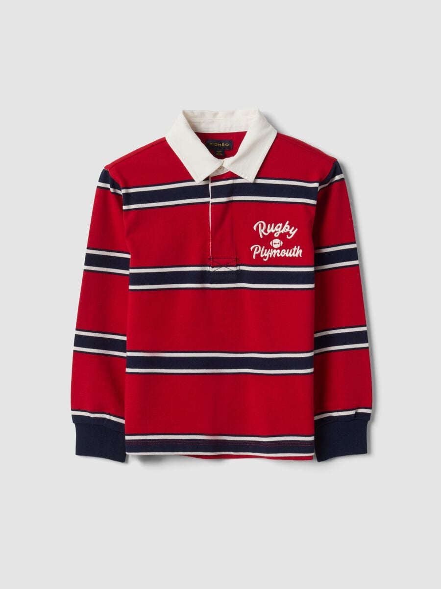 Polo rugby rossa in puro cotone a righe regular fit per bambino_3