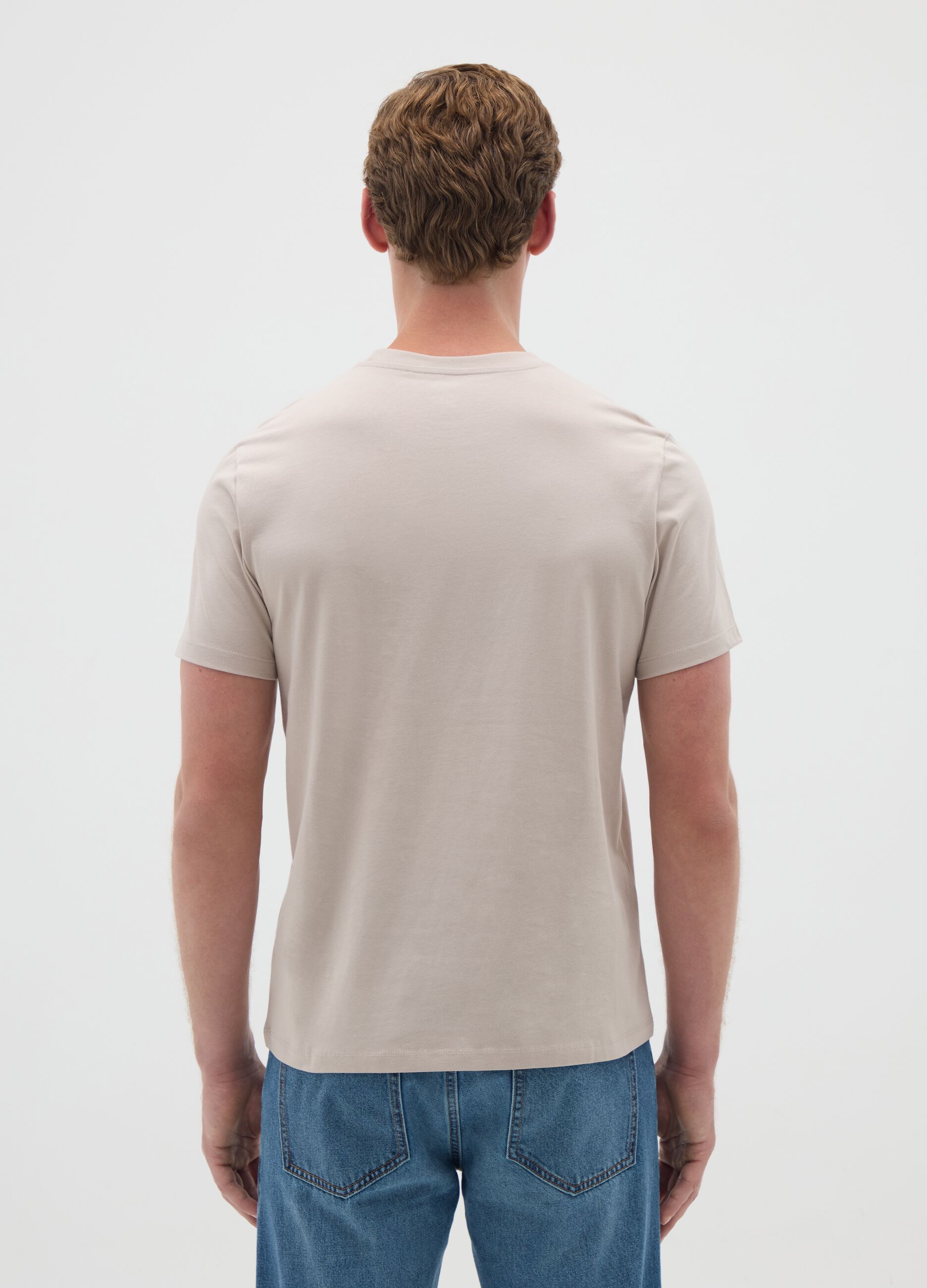 Beige pure cotton regular fit t-shirt