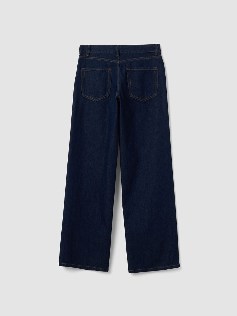 Blue denim wide-leg jeans in pure cotton_5