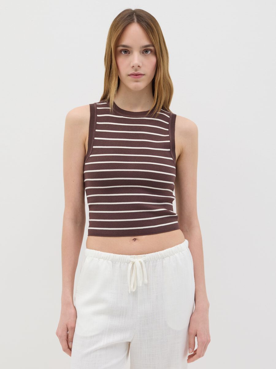 Women's Multicolour Viscose Blend Fitted Cropped Top_1