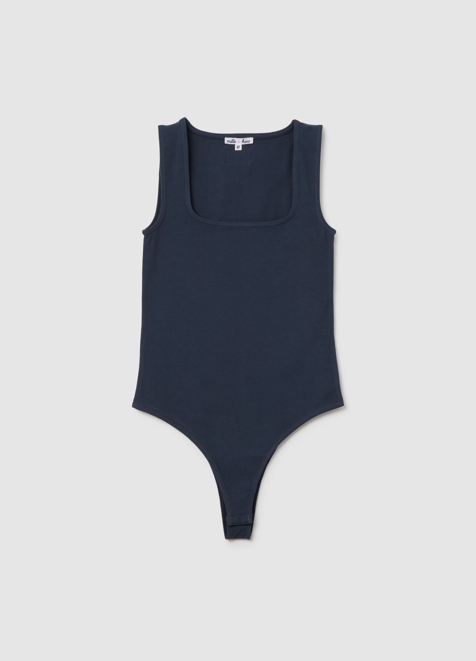 Women's stretch cotton blue bodysuit regular fit with square neckline