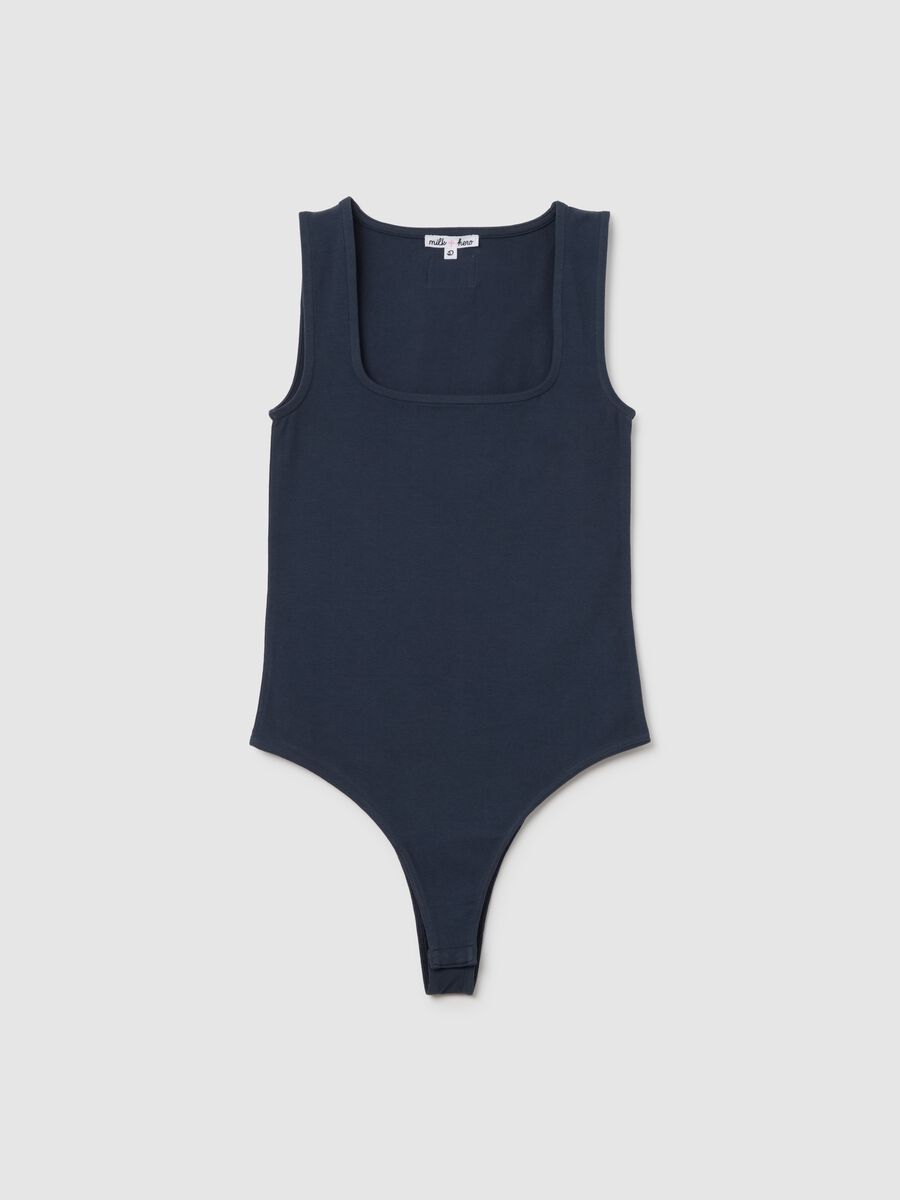 Women's stretch cotton blue bodysuit regular fit with square neckline_4