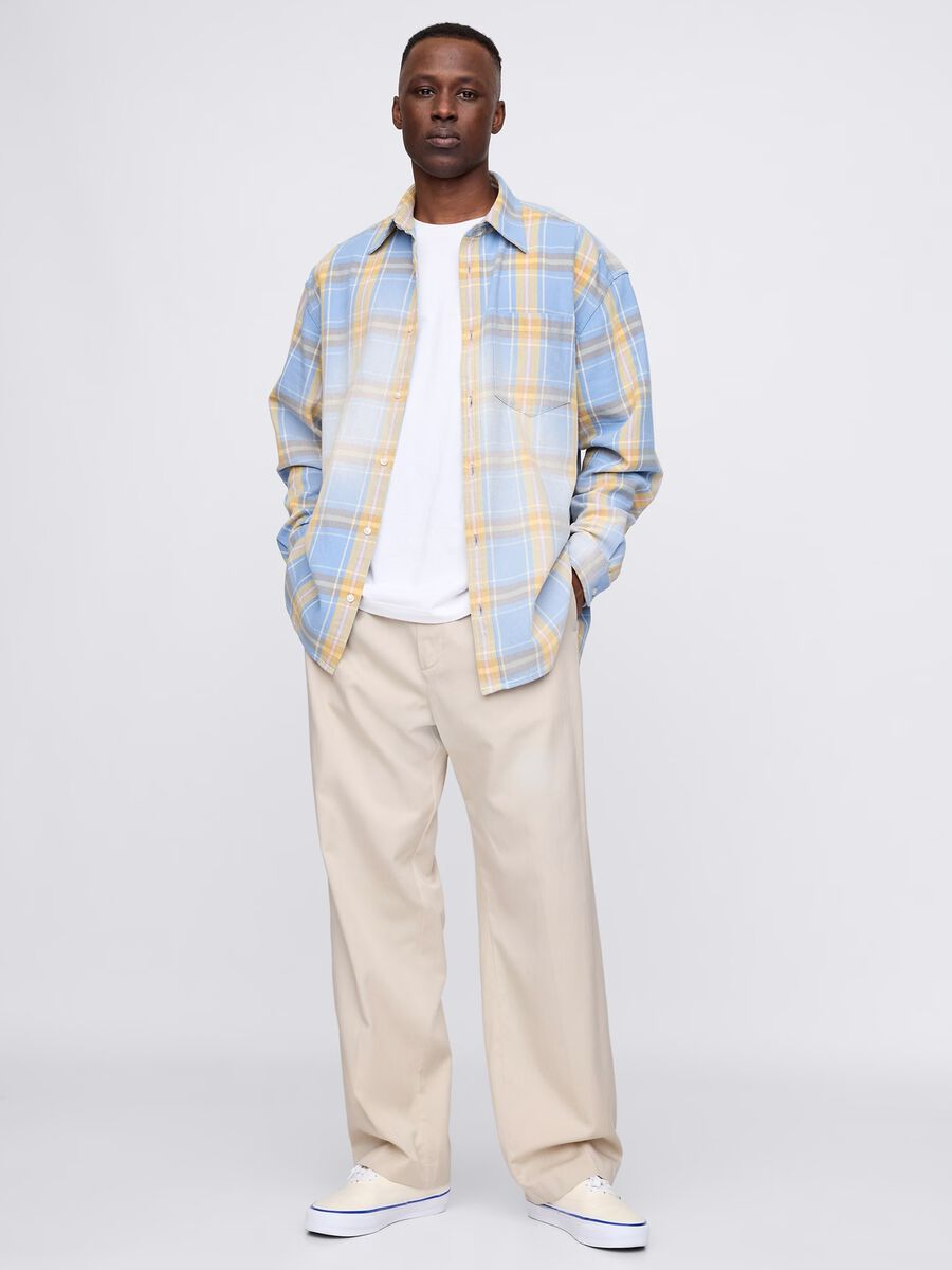 Beige wide-leg trousers in Lyocell and cotton_0