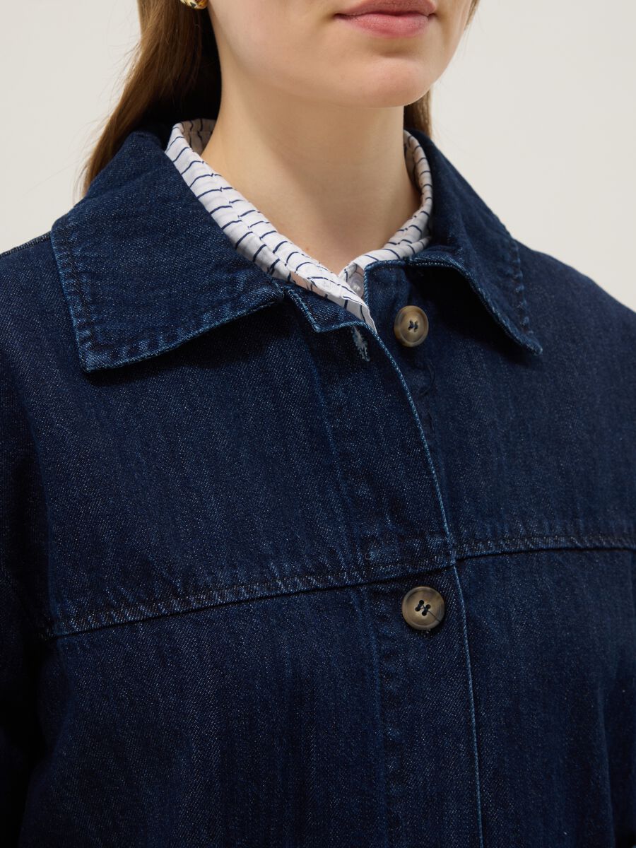 Giacca in puro cotone denim blu regular fit con tasche_3