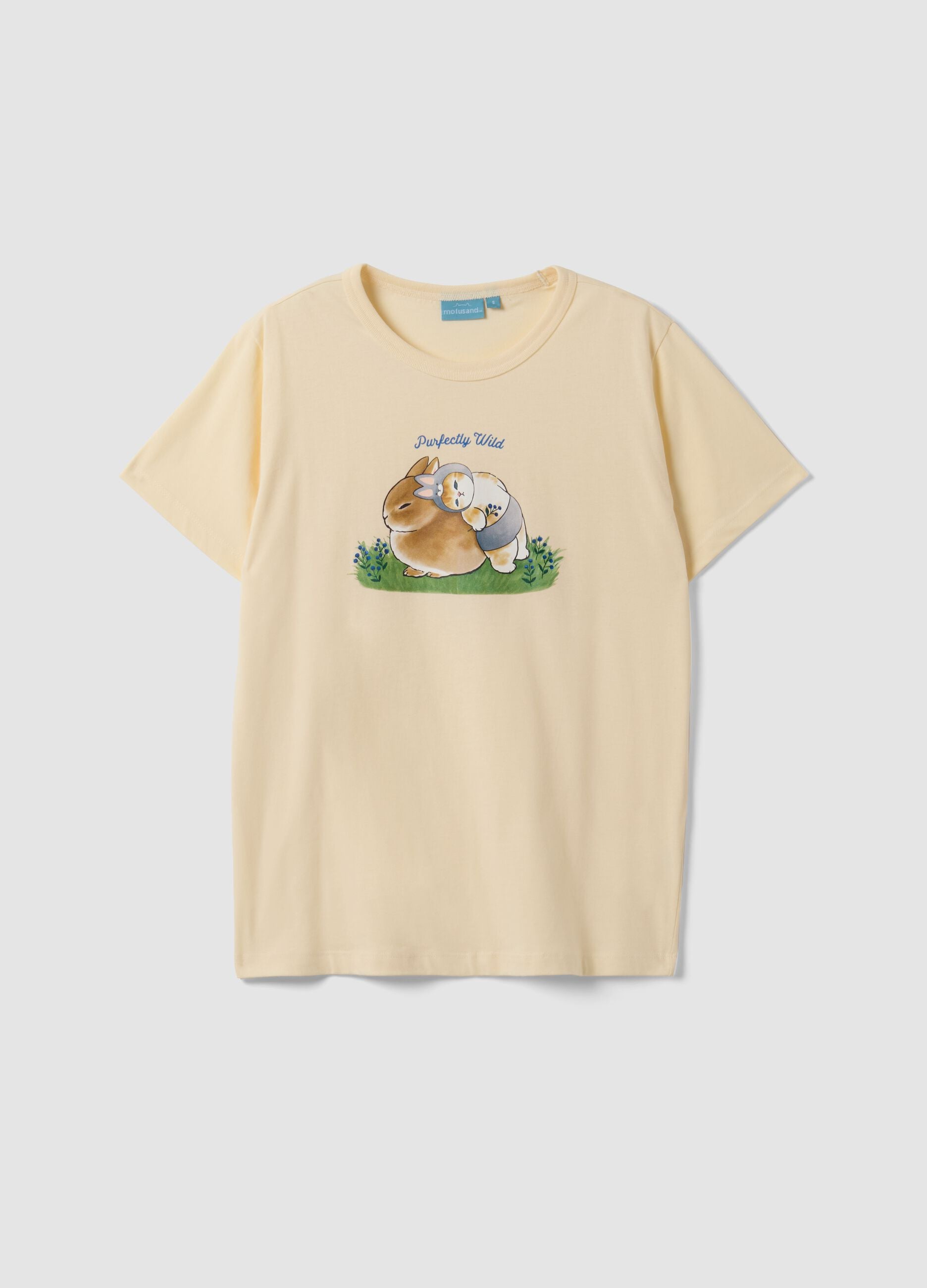 Beige pure cotton regular-fit T-shirt with cute animal print