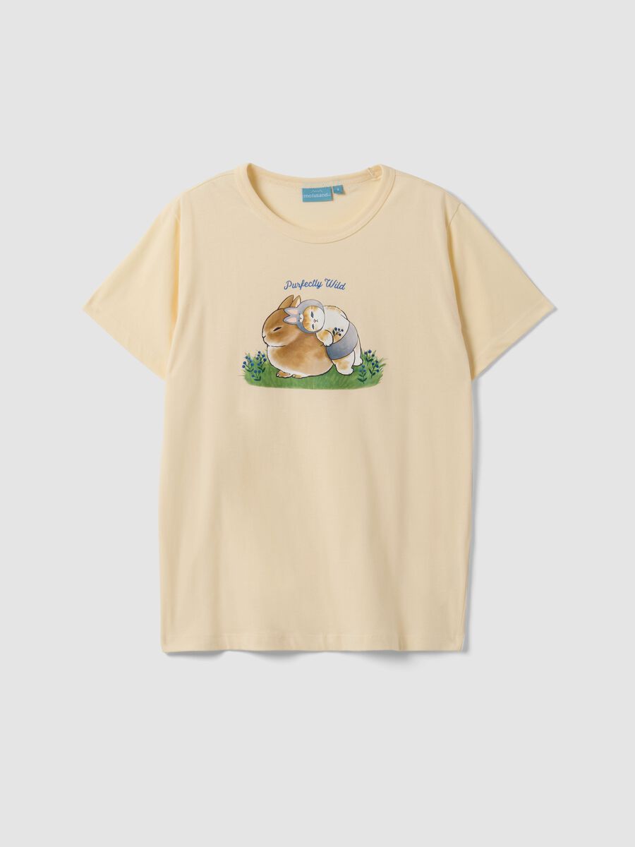 T-shirt beige in puro cotone con stampa animaletti regular fit_4