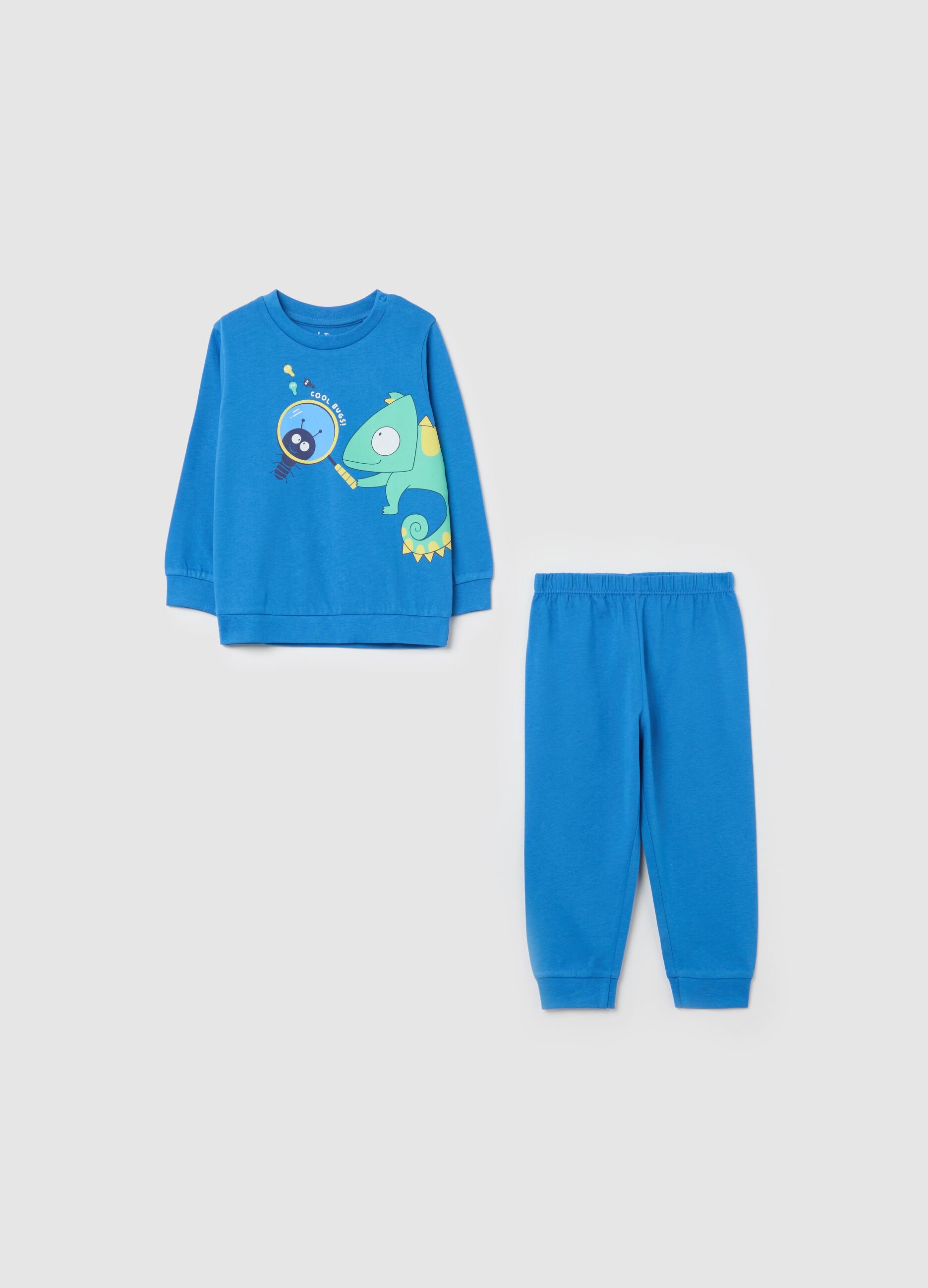 Light blue organic cotton pyjamas with chameleon print