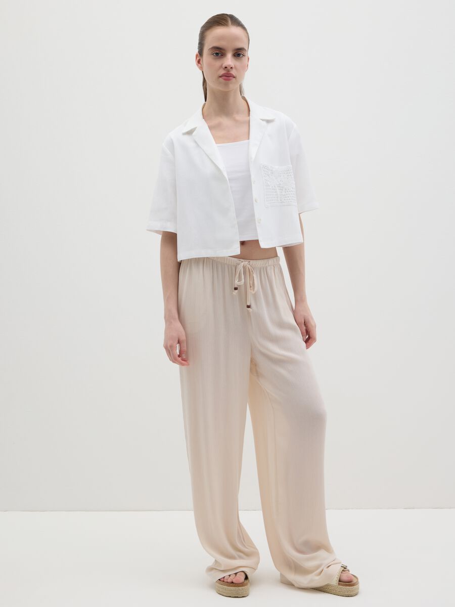 Women's white short shirt regular fit with lace details_1