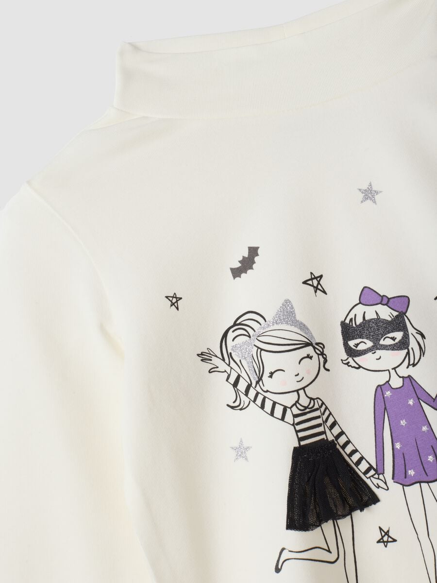 T-shirt bianca in cotone elasticizzato con Collo rialzato_2