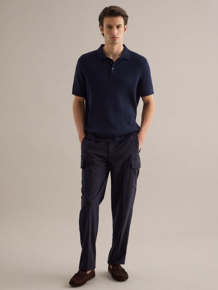 Blue striped regular fit short sleeve cotton polo shirt_1