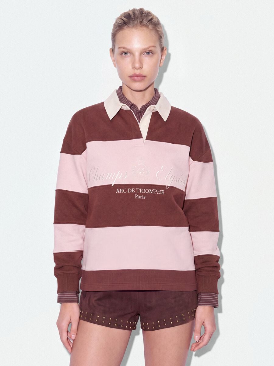 Brown striped cotton-blend sweatshirt with collar, relaxed fit_0