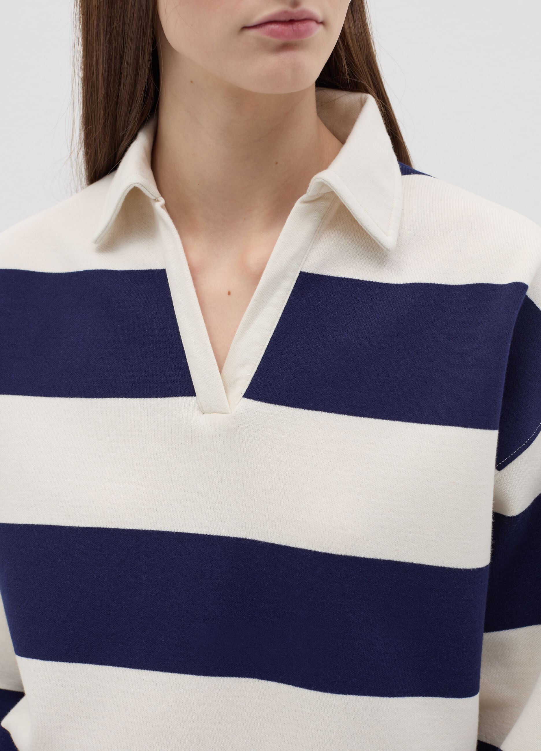 Striped sweatshirt with polo neck