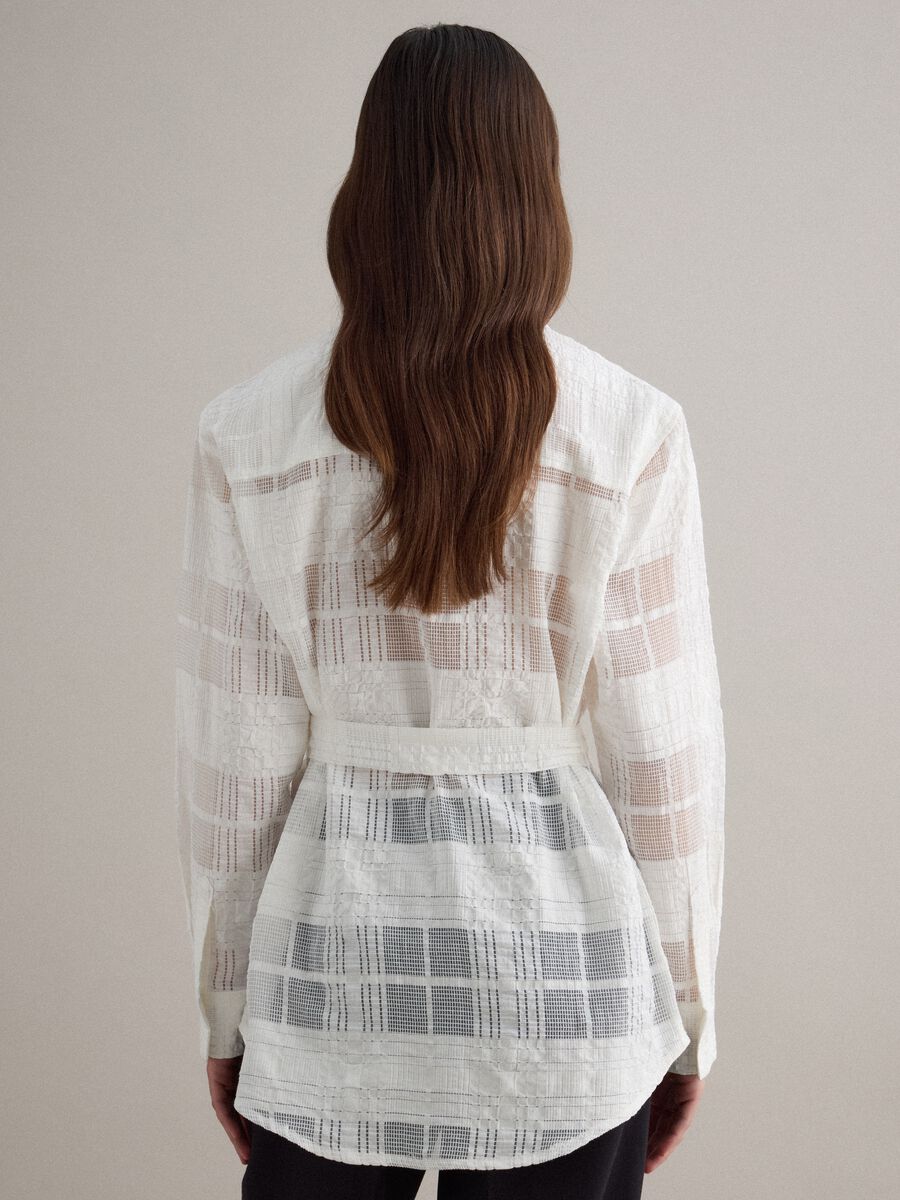 White viscose blend oversized fit semi-transparent check shirt_2