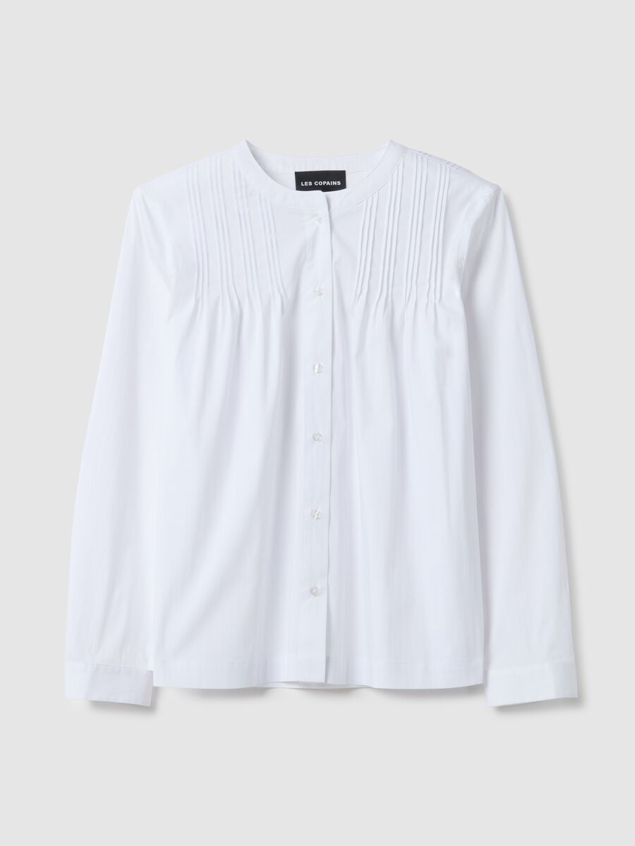White cotton blend regular fit shirt with mandarin collar_4