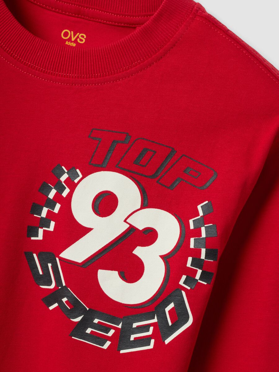 Red pure cotton crew-neck T-shirt with Top Speed print_2