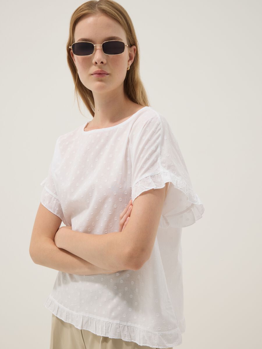 Blusa bianca in puro cotone con volant_0