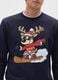 Blue Cotton Blend Sweatshirt Regular Fit with Christmas Print_3