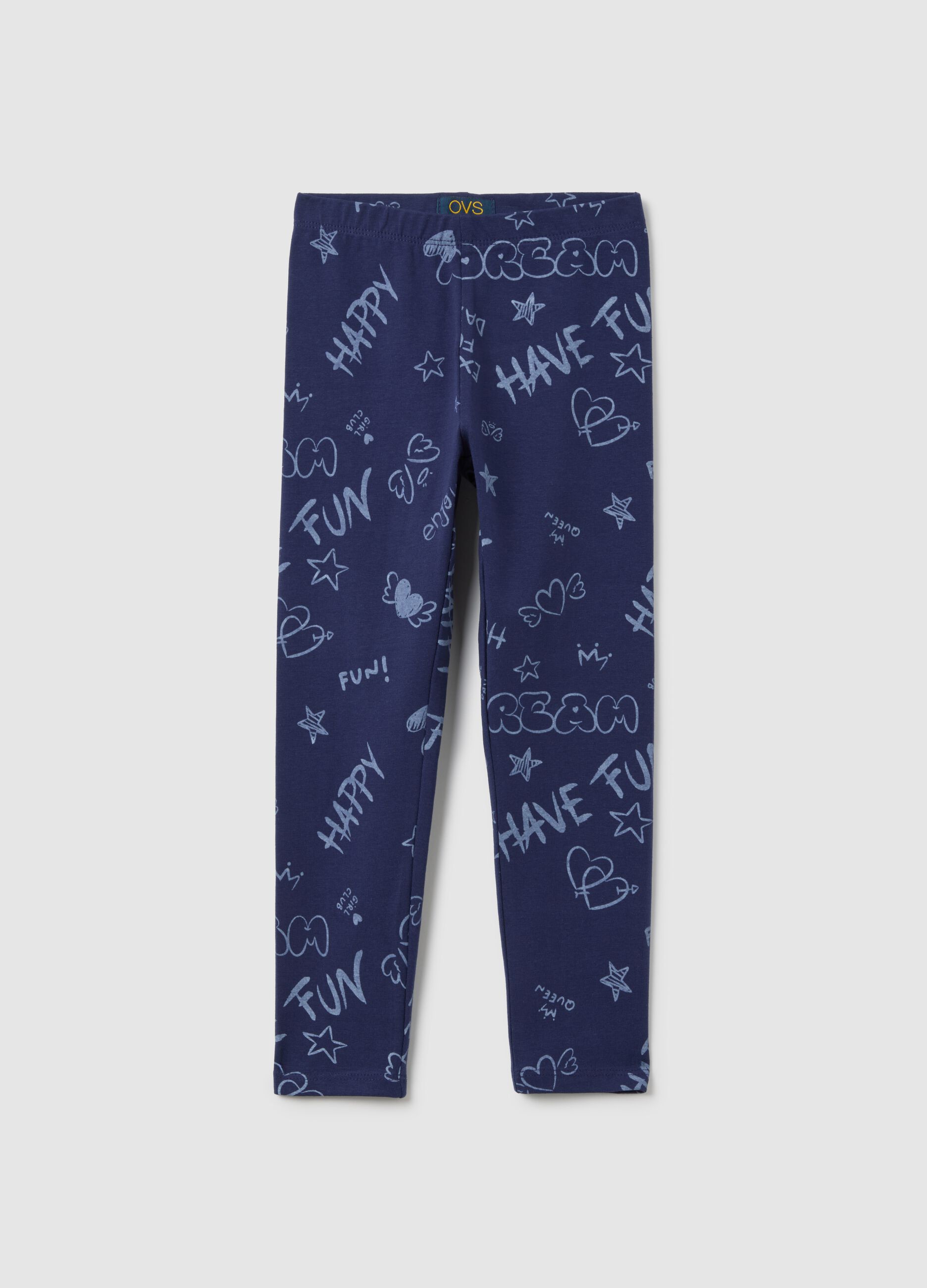 Girls' blue stretch cotton leggings