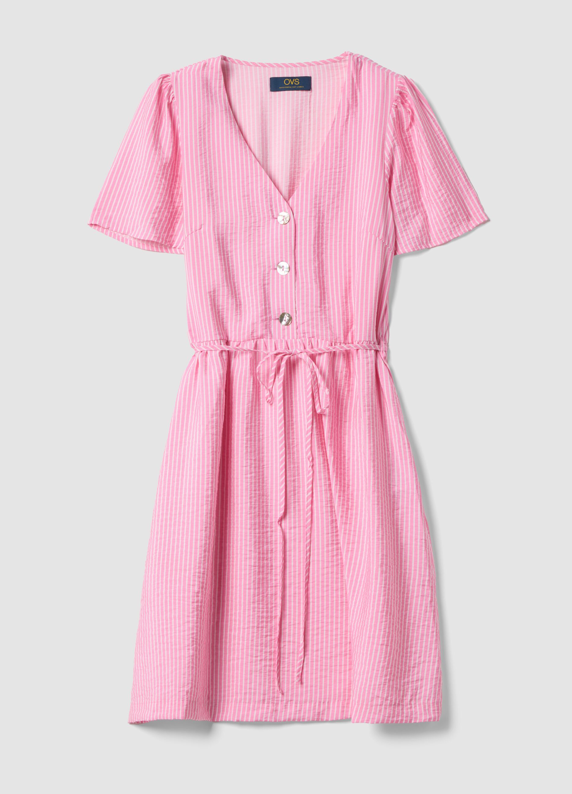 Pink striped viscose-blend dress