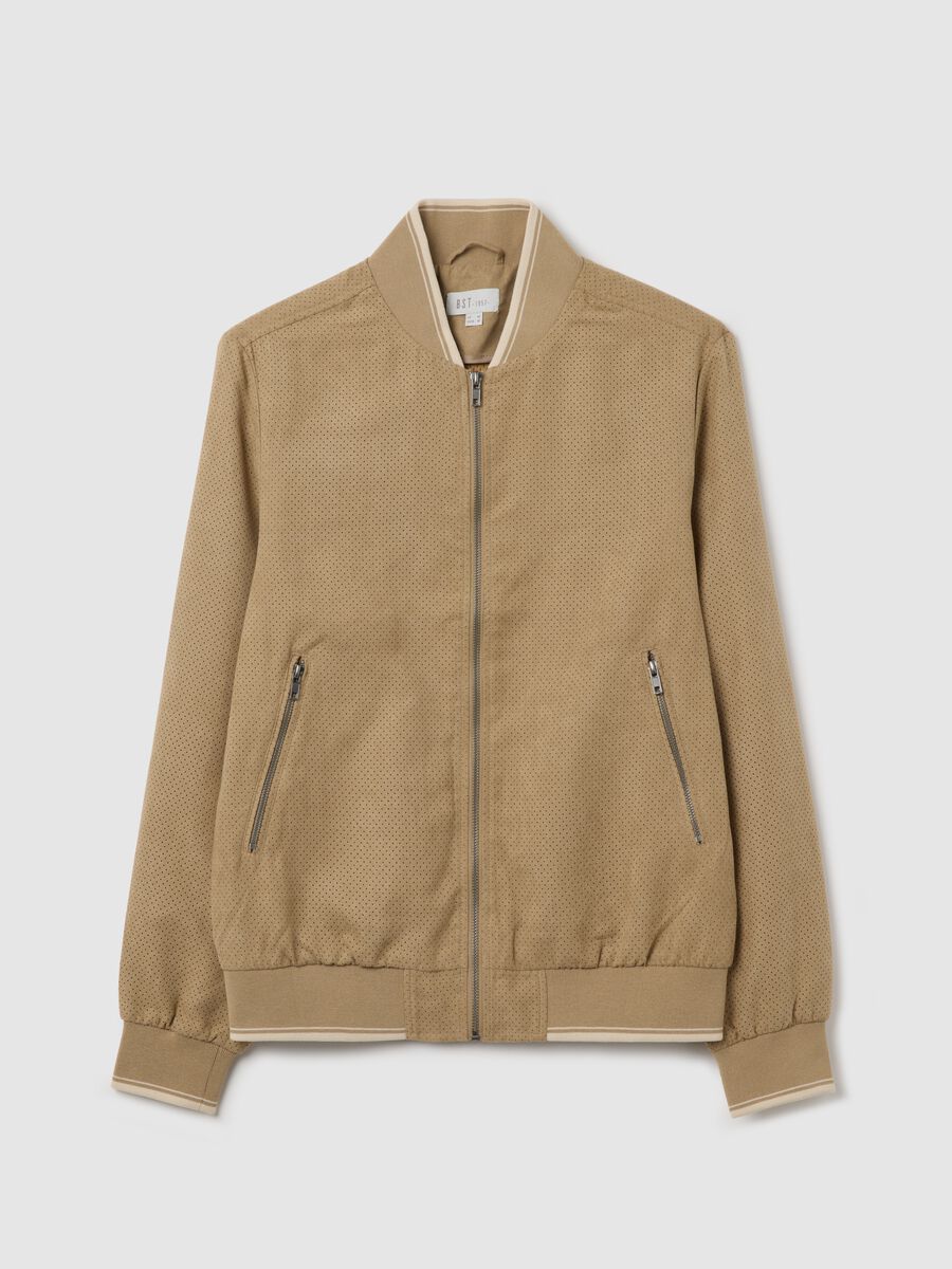 Openwork beige bomber jacket_0