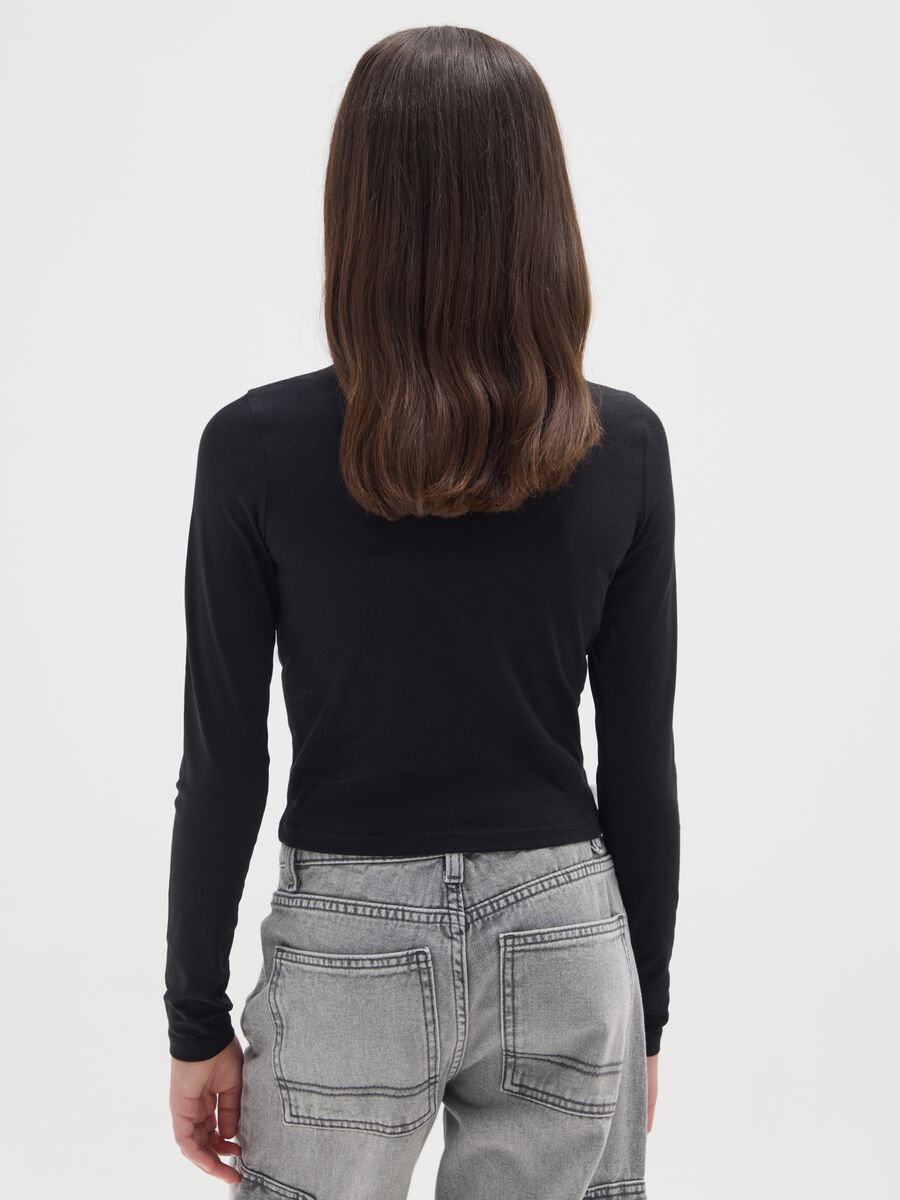 Girls' black stretch cotton blend t-shirt_1