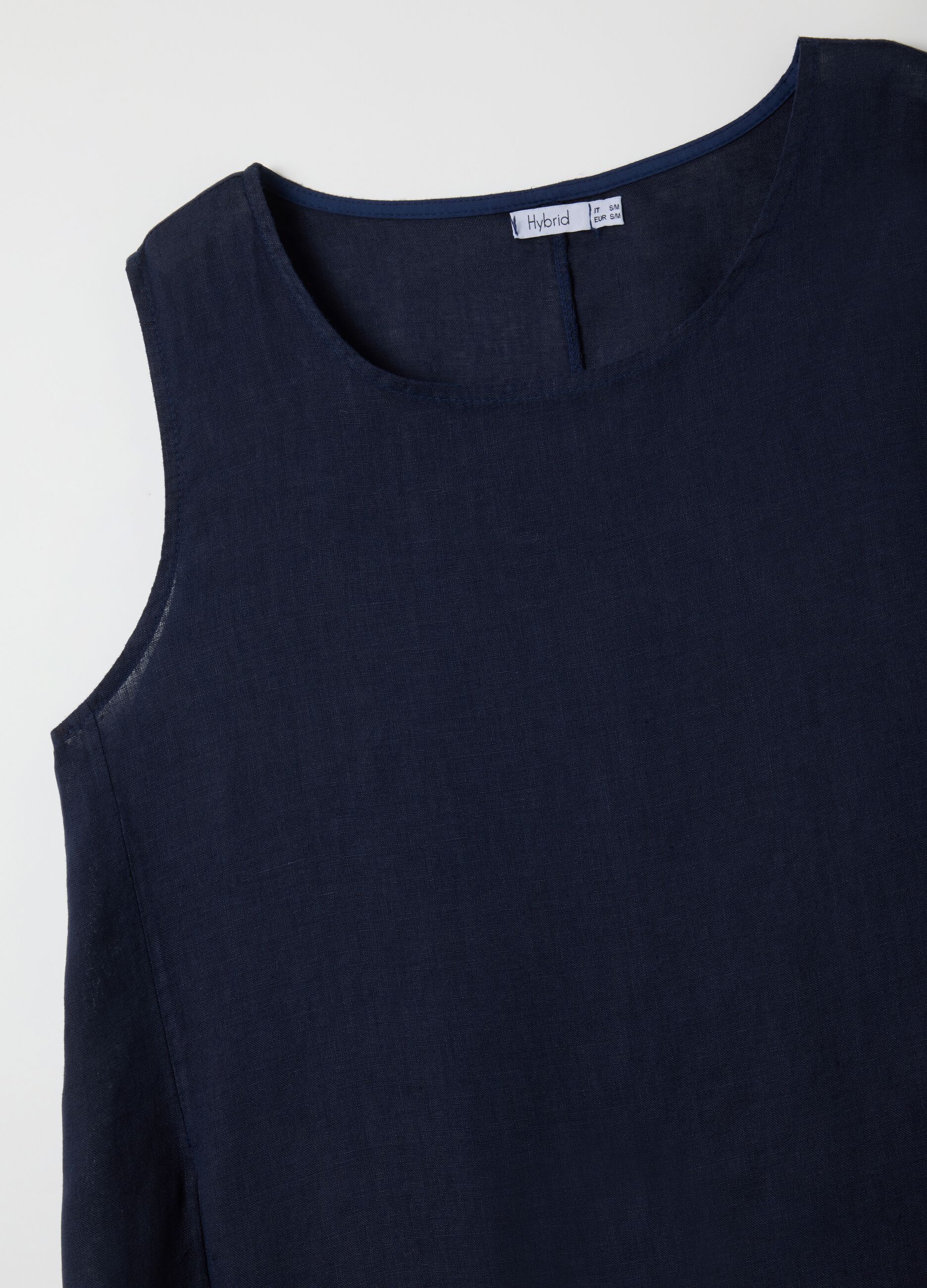 Women's Pure Blue Linen Dress Regular Fit