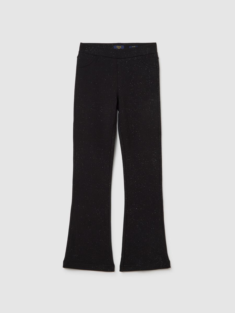 Girls' black flare treggings in stretch cotton_3