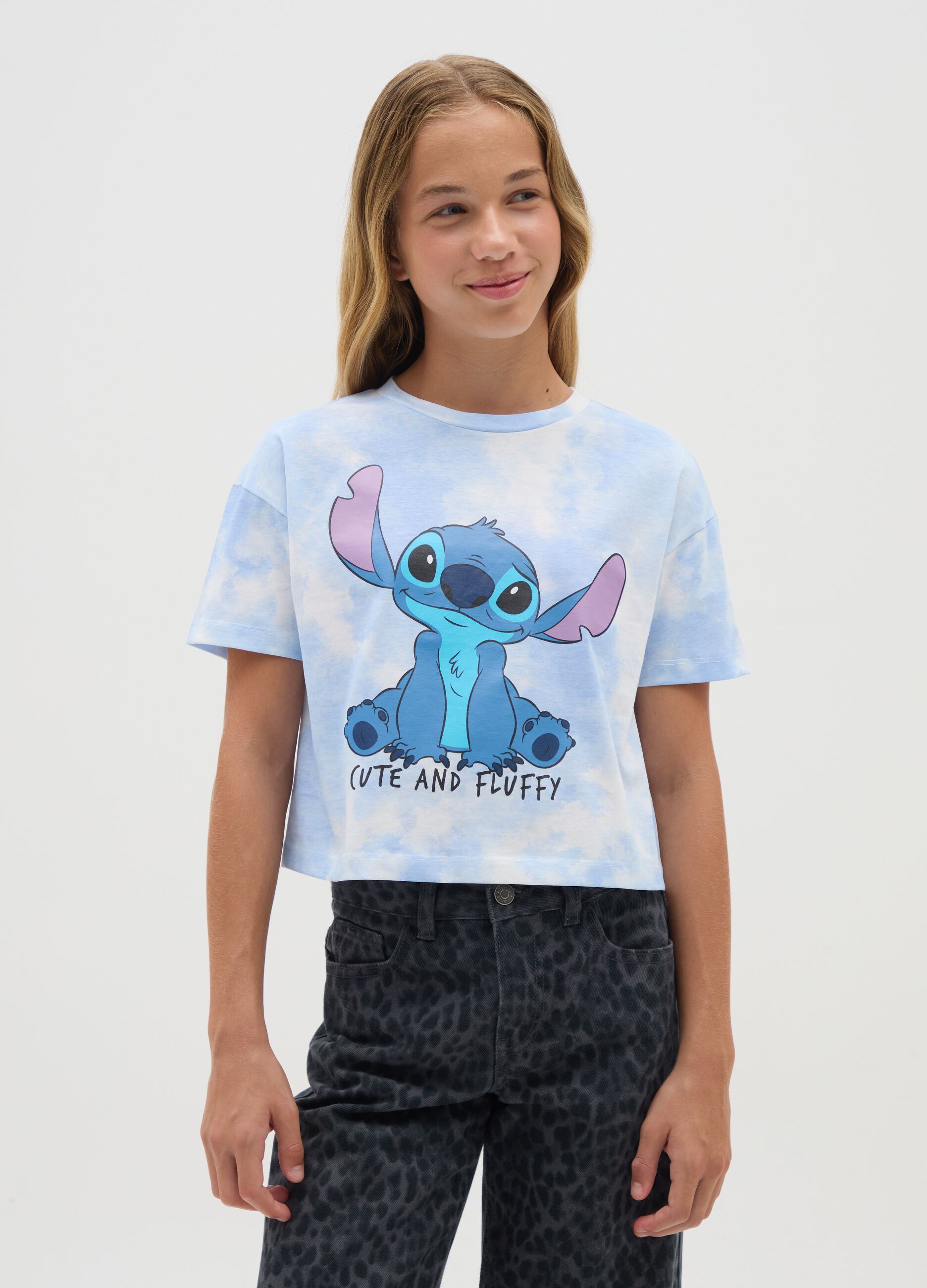 Girls' pure cotton sky blue t-shirt, regular fit