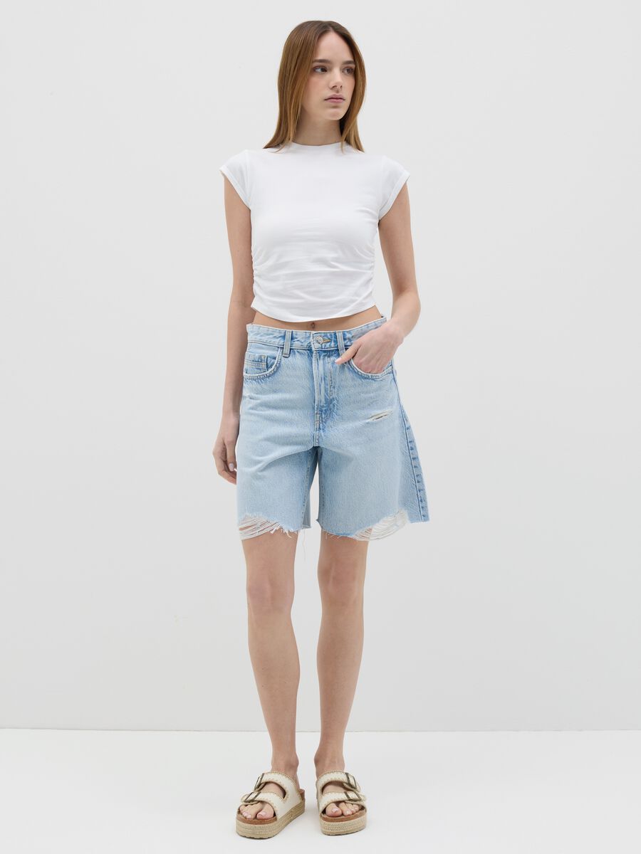 Light Blue Denim Shorts with Fringed Detail B.Angel_0