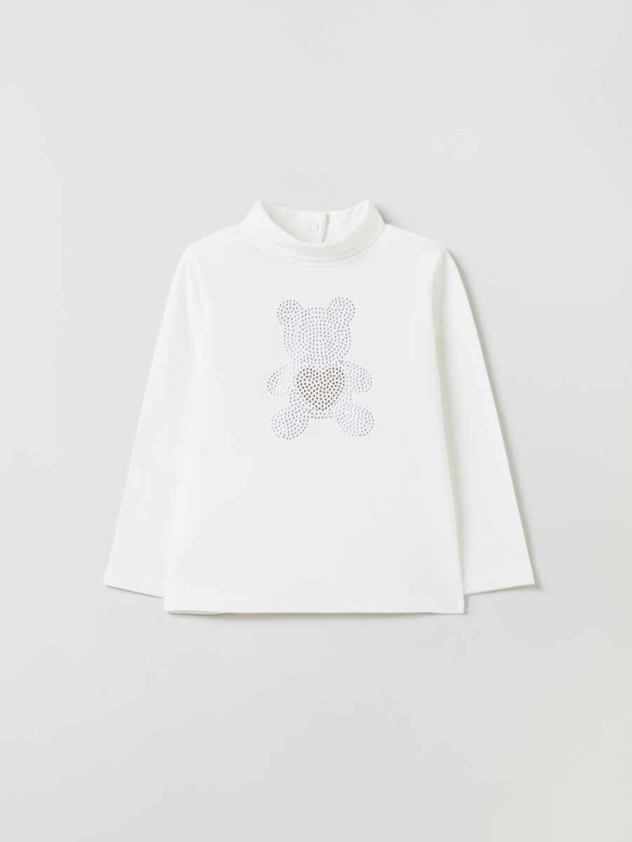T-shirt a collo alto con orsetto di strass_0