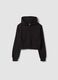 Short black pure cotton hoodie with crew neck for girls_3