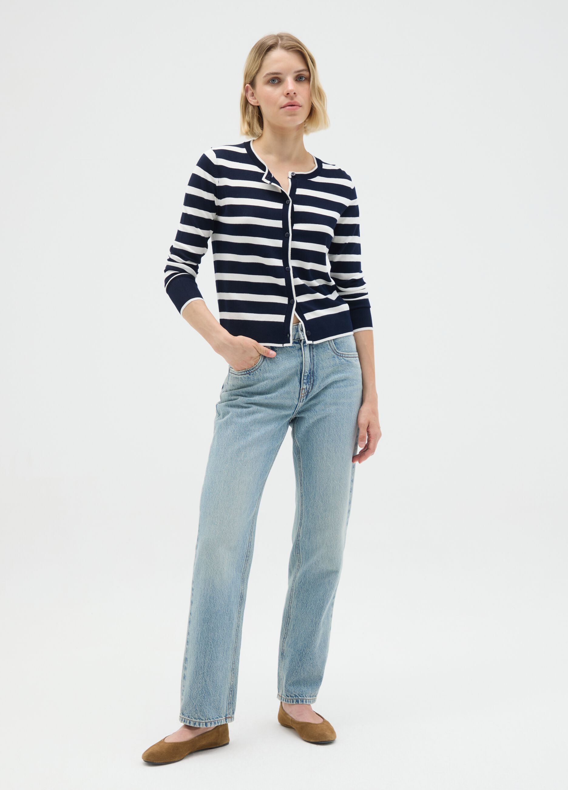 Regular fit multicolour stretch blend cardigan