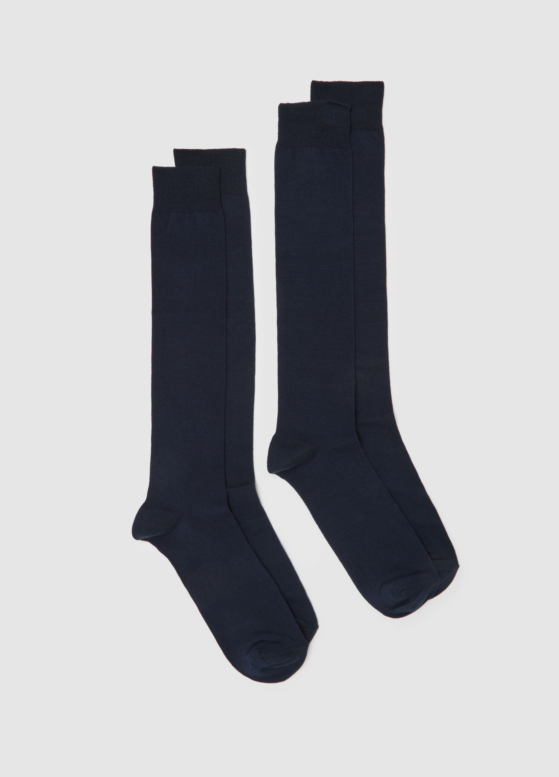 Twin pack of long blue cotton blend socks