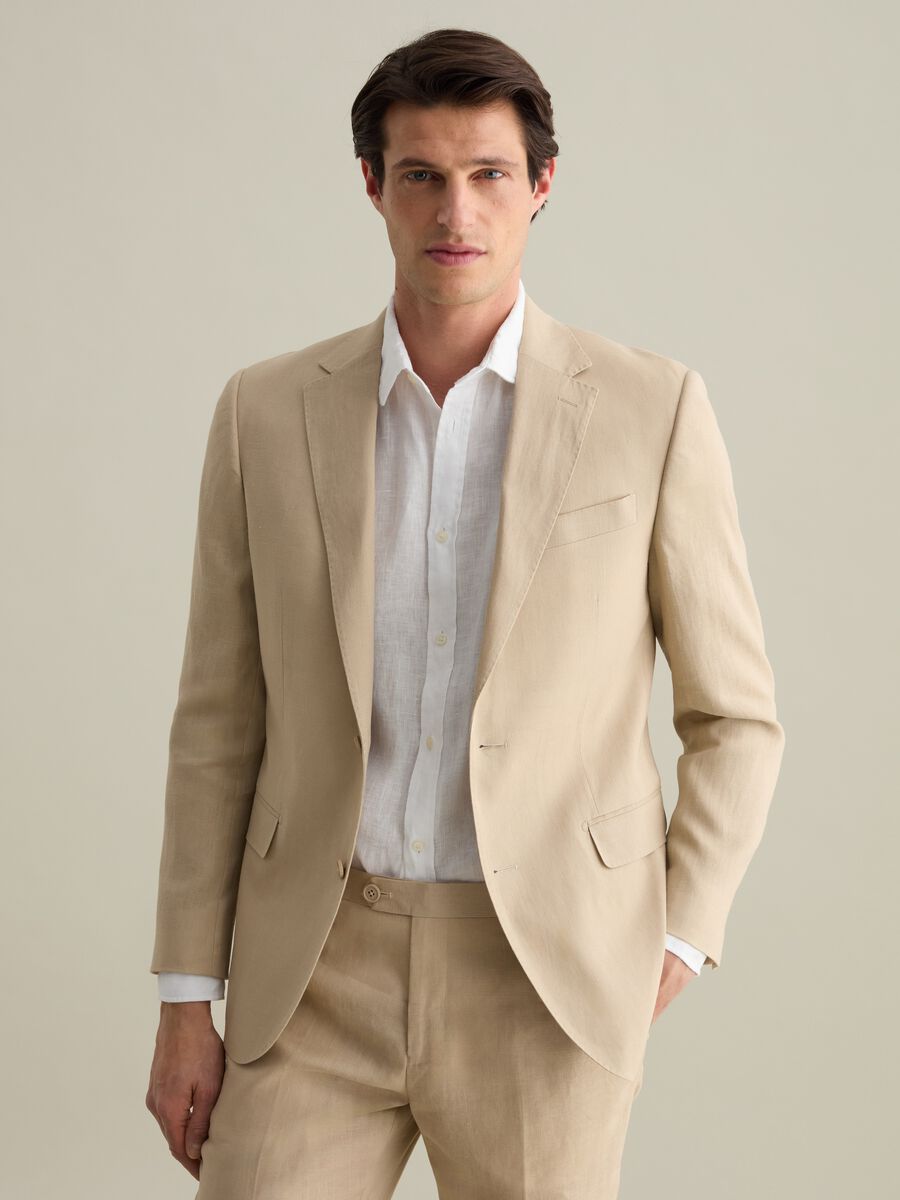 Contemporary regular-fit single-breasted blazer in linen_0