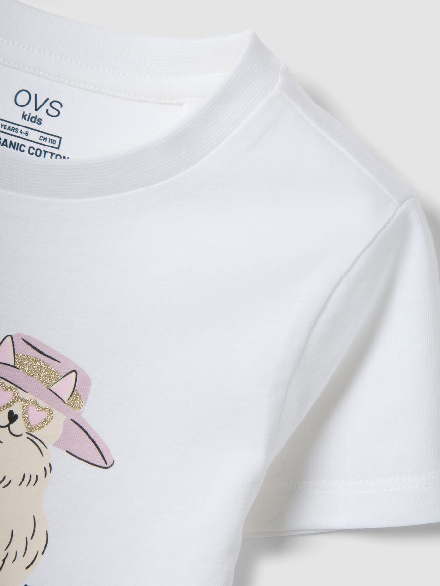 White pure organic cotton girls&rsquo; T-shirt with print and glitter_3