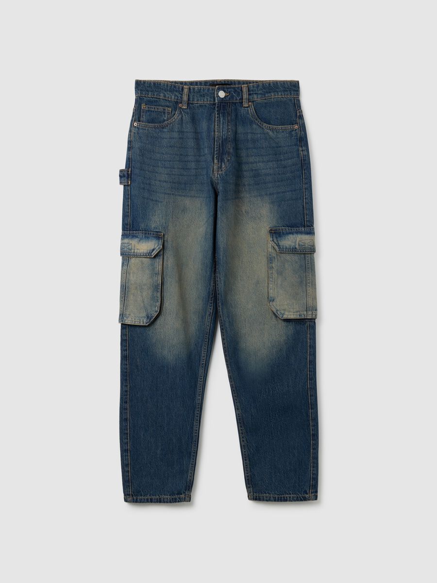 Baggy denim jeans in pure blue cotton with cargo pockets_4