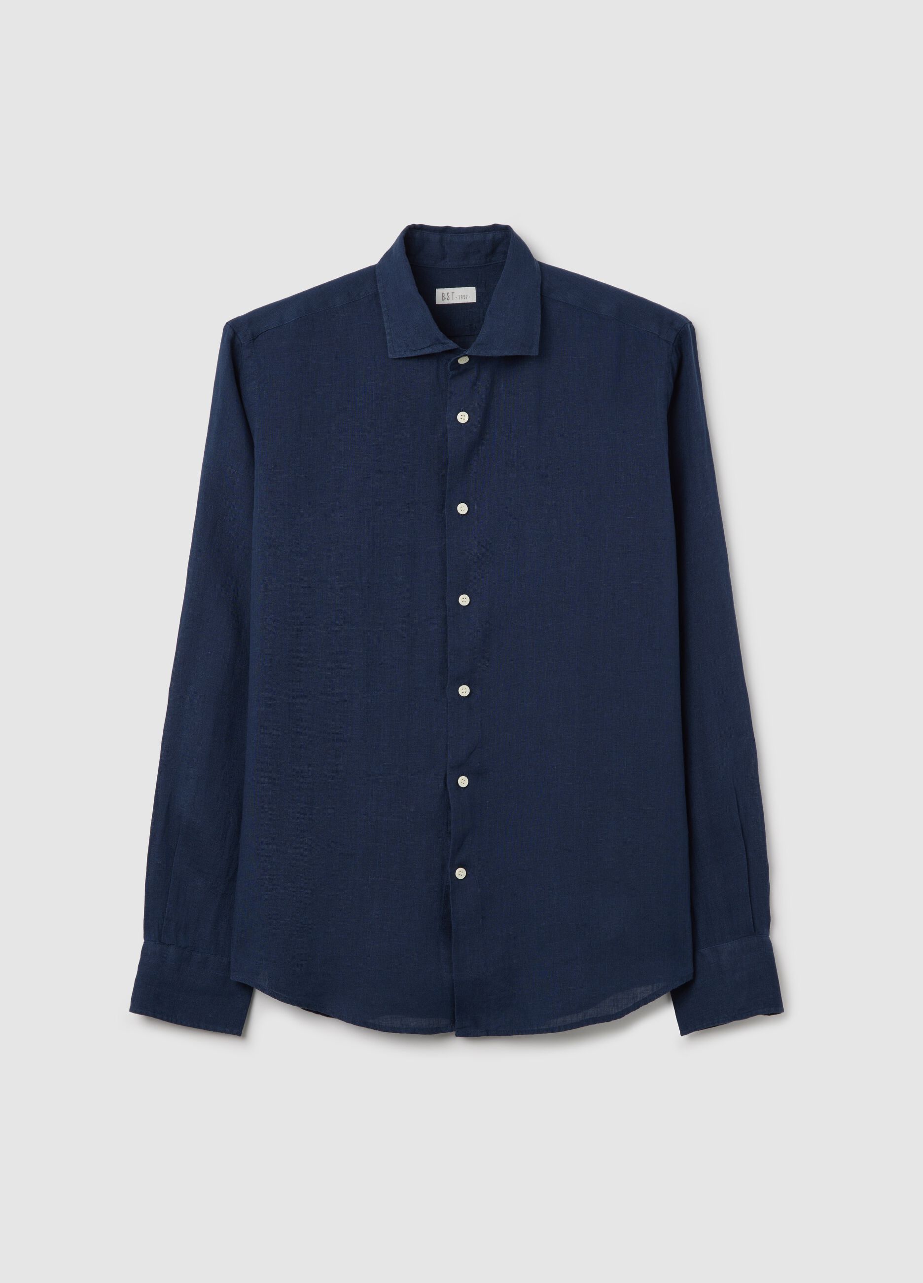 Blue slim-fit linen shirt