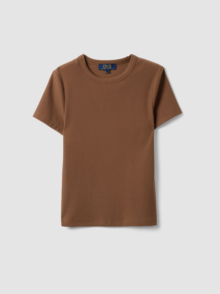 Brown fitted short-sleeve stretch cotton T-shirt_4