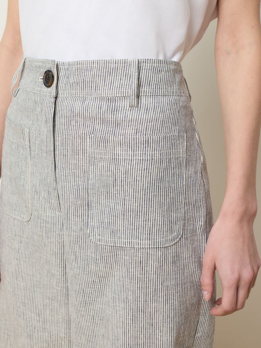 Women's multicoloured wide-leg trousers in cotton and linen_3