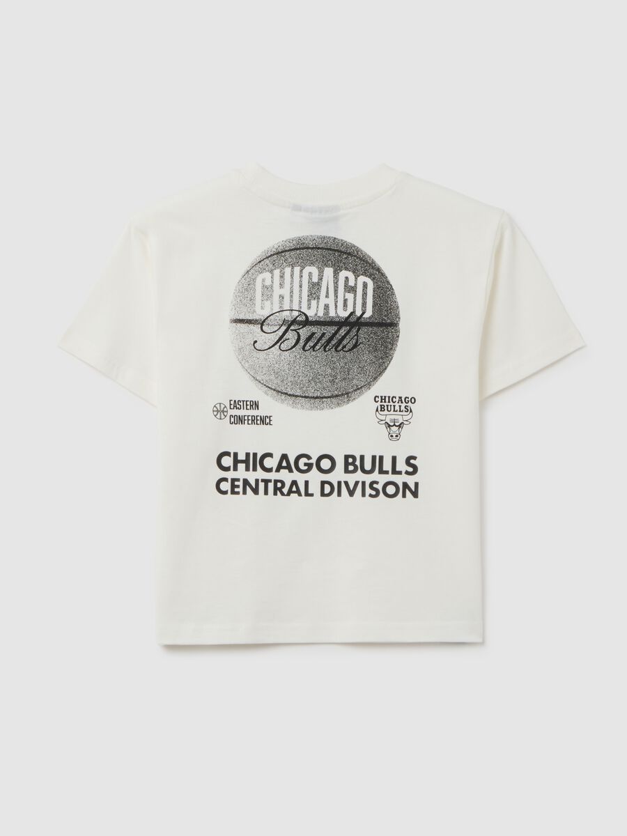 T-shirt da bambino in puro cotone bianca oversize con logo Chicago Bulls_3